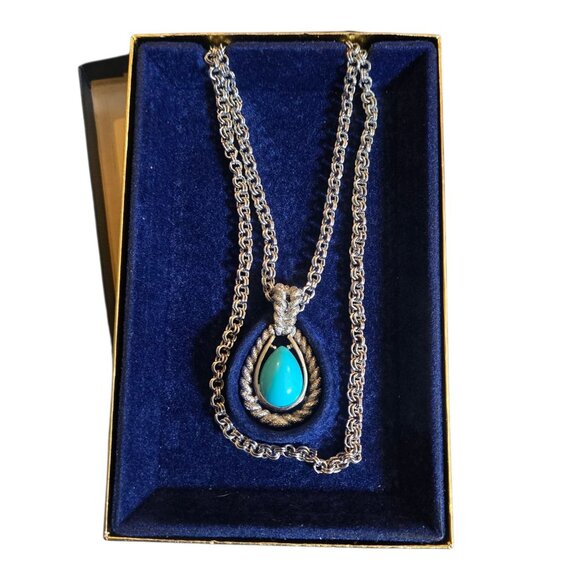 Turquoise Blue Teardrop Necklace With Adjustable Chain Avon Fashion Accents VTG - Picture 15 of 16